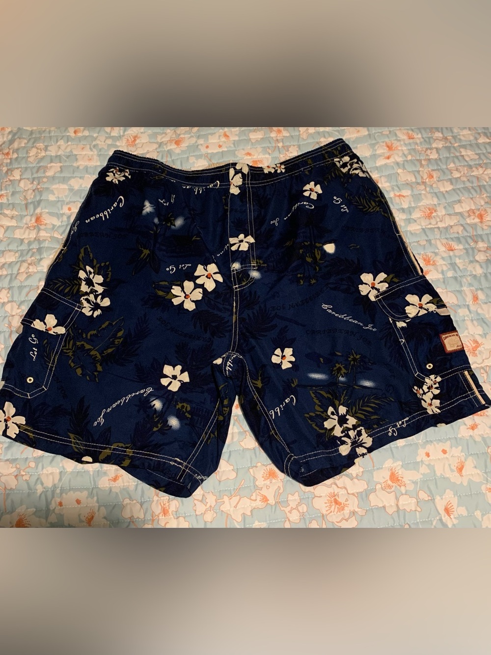 Caribbean Joe Navy Floral Swim Board Shorts